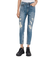 The Kooples Aged Mid-Rise Cropped Slim-Leg Studded Distressed Jeans Size24 5434
