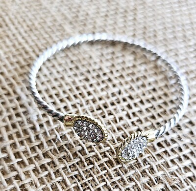 NY Fashion Evening Gala Fashion Open Cuff Bangle Braclet 2 Tone Rhinestones