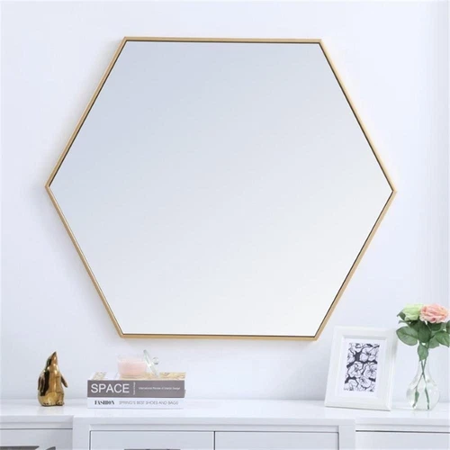 Elegant Decor Eternity 35" x 41" Hexagonal Metal Frame Mirror in Brass - Picture 8 of 13