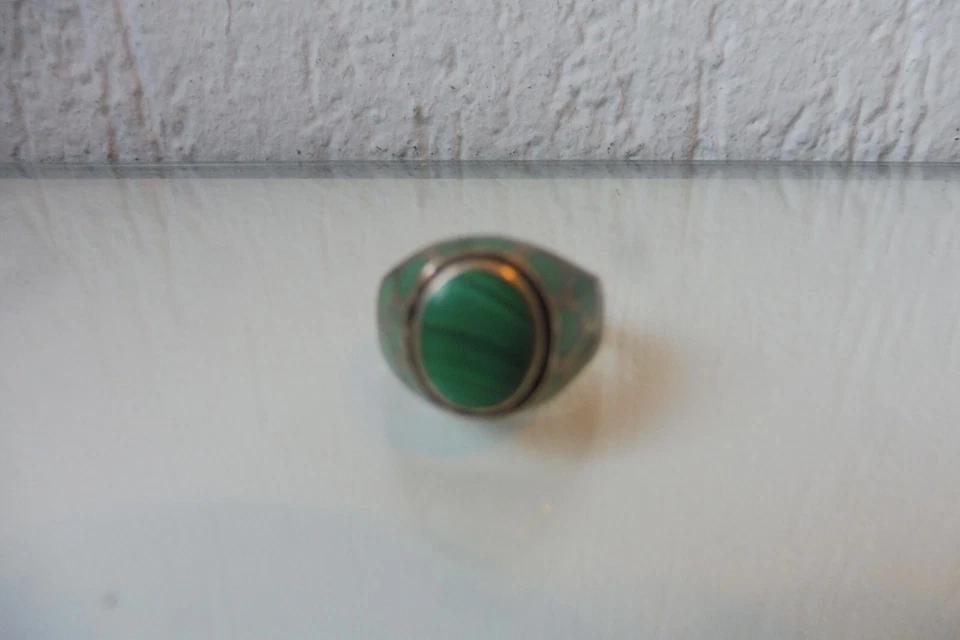 Anello, Argento 925 Con Malachite, Bello, Vecchio Anello In Argento - Immagine 2 di 4