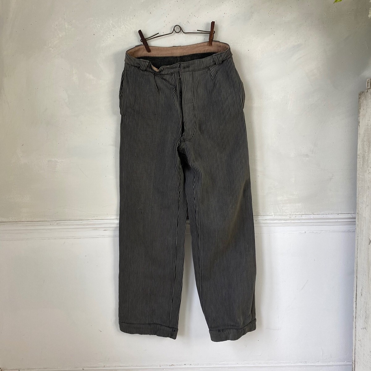 Grey Work Pants 1940s Pants Striped French Workwear Work Grey Work Pants 1940s Pants Striped French Workwear Work