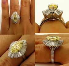 2Ct Lab Created Yellow Sapphire Ballerina Cocktail Ring 18K White Gold Finish