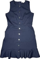 Loft Dress Women’s, Size 6, Navy, Back Zip Button Accent Sleeveless, Ruffle Trim