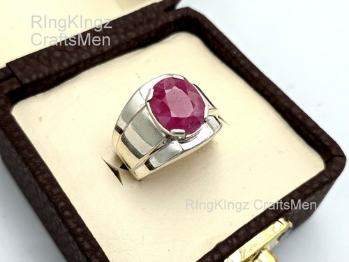 Rubin Edelstein Herren Ring Größe 9 natürlicher Yaqoot Stein 925 Sterlingsilber alle Größen - Bild 2 von 6