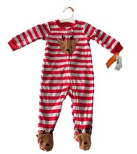 NWT CHRISTMAS Winter REINDEER Carters Baby 9M Fleece PJs Red 2 Way Zip Footie