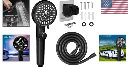 Cabezal de ducha RV de alta presión de 5 modos con manguera e interruptor de encendido/apagado, negro mate - Imagen 2 de 8