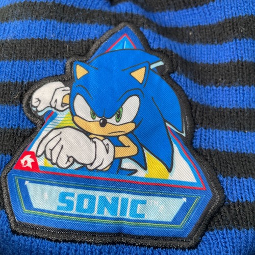 Sonic the Hedgehog Beanie Hat Blue and Black Striped with Pom Pom - Picture 3 of 6
