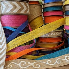 Quality Hessian Ribbon 10mm - 38mm COLOUR RANGE Jute Burlap Straight Open Weave