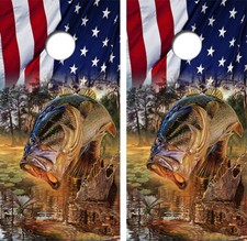 Jumping Bass Cornhole Board Wrap LAMINATED Wrap Decal Vinyl Sticker 3806