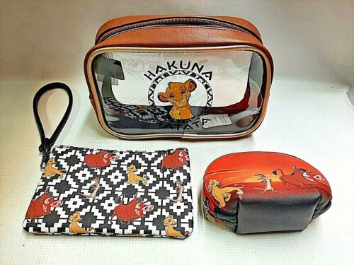 New Disney Lion King Cosmetic Bag Set of 3 Hakuna Matata w/ Simba Timon & Pumbaa - Picture 1 of 12
