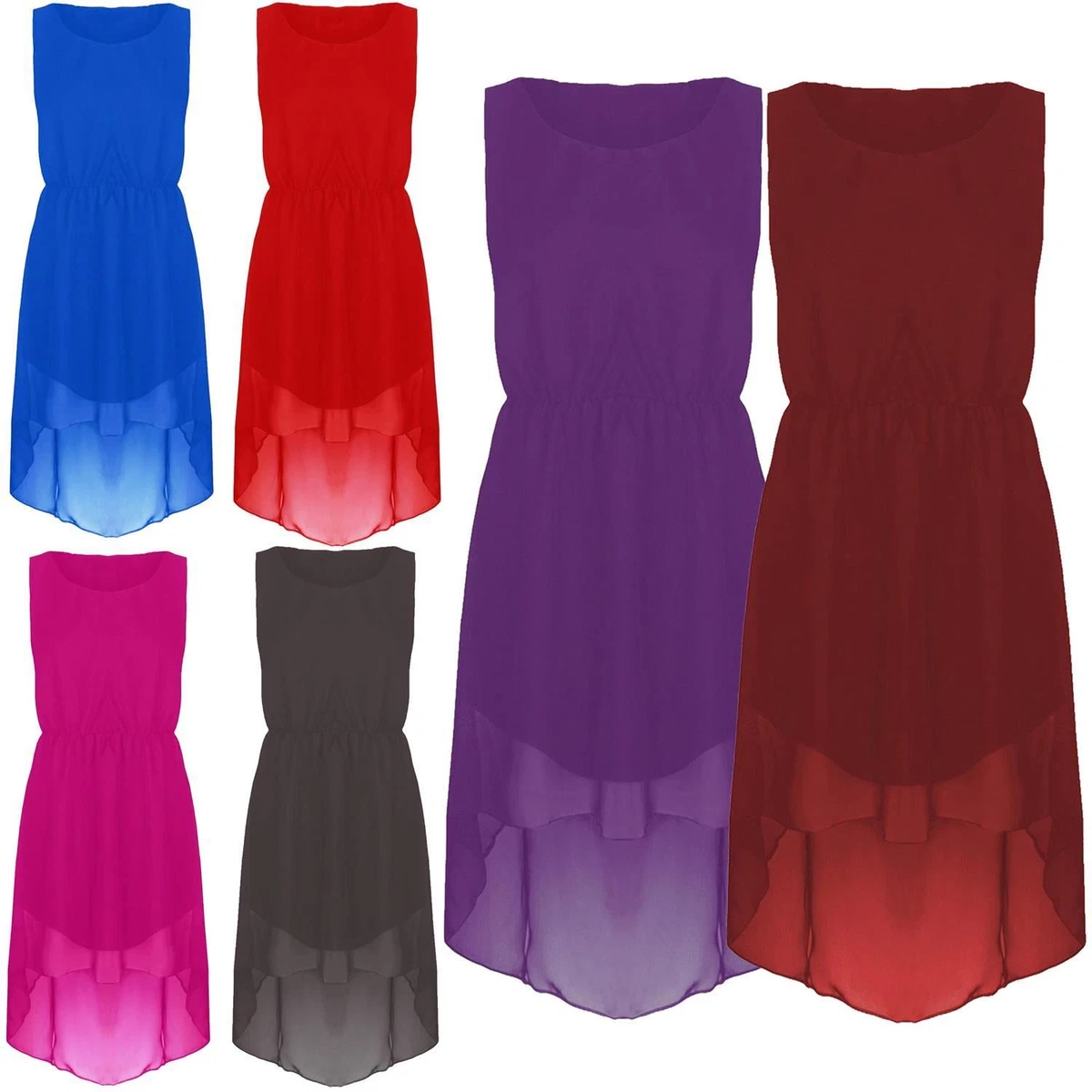 New Ladies Plus Size Chiffon High Low Back Dip Hem Tail Party Dress | eBay