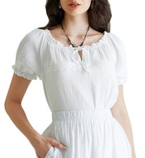 Renaissance Shirt Women Medieval Summer Short Sleeve Tops Casual Loose Blouse...