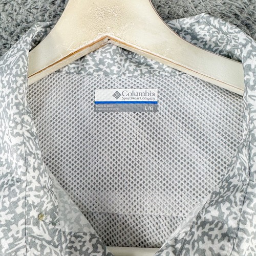 Columbia Shirt Men Large Gray White Print PFG Fishing Vented Outdoor Casual Camp - Picture 4 of 16