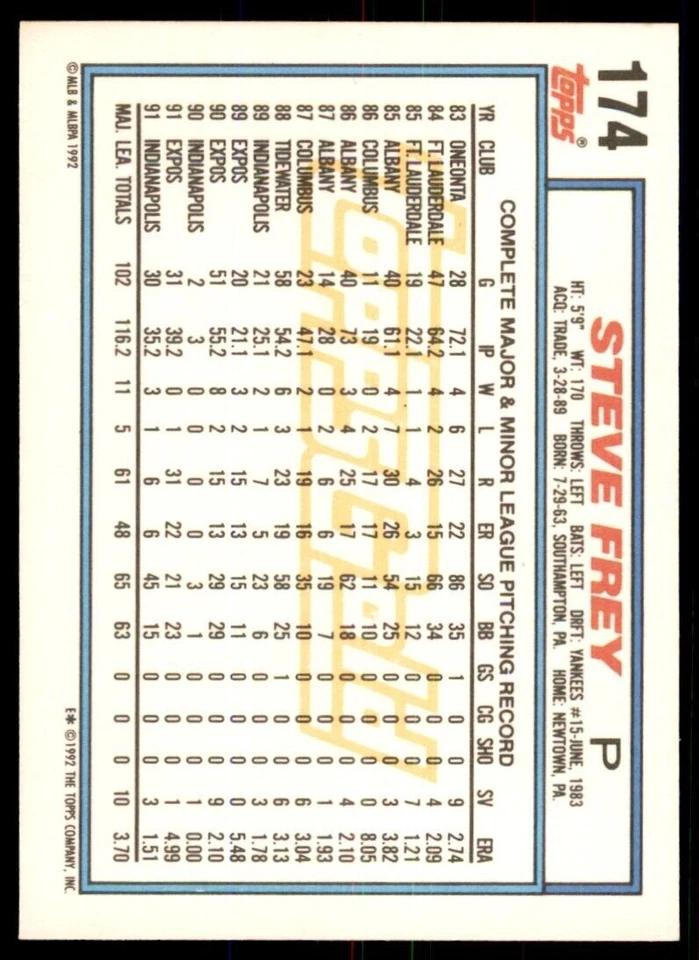 1992 Topps Gold Winners Steve Frey Baseball Cards #174 - Image 2 of 2