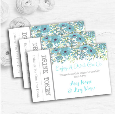 Aquarell Blumen blau personalisiert Hochzeit Bar kostenlose Getränke Token