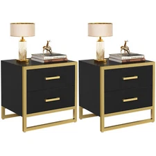 YINTATECH 2 Drawers Nightstand Set of 2 End Table with Metal Leg for Living Room