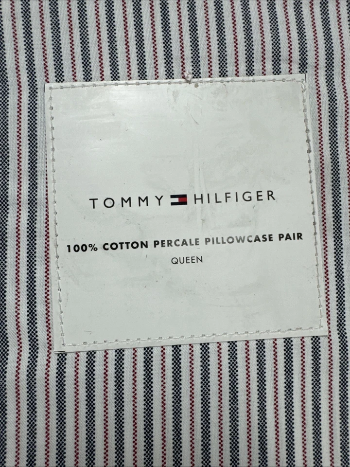 TOMMY HILFIGER Queen 100% Algodón Percal Funda de Almohada Par Rayas Nuevo con Etiquetas Foto 2 de 4