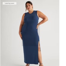 Quince Navy Blue tencel jersey tank maxi dress side slit Small NWOT