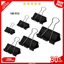 Binder Clips Paper Clamps Assorted Sizes 100 Count Black , X Large, Large, Medi