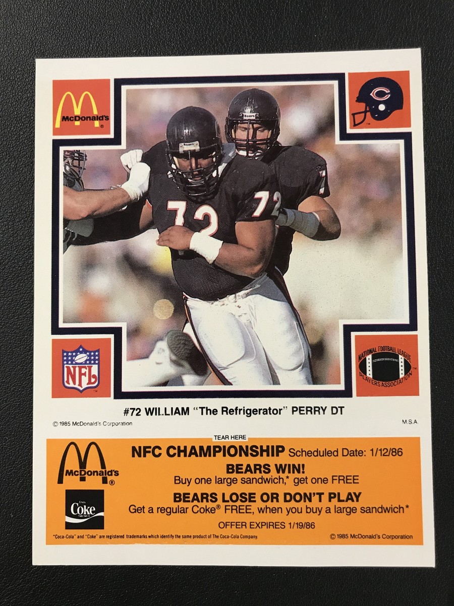 1985 McDonald's Chicago Bears William Perry Orange w/ Tab HIGH