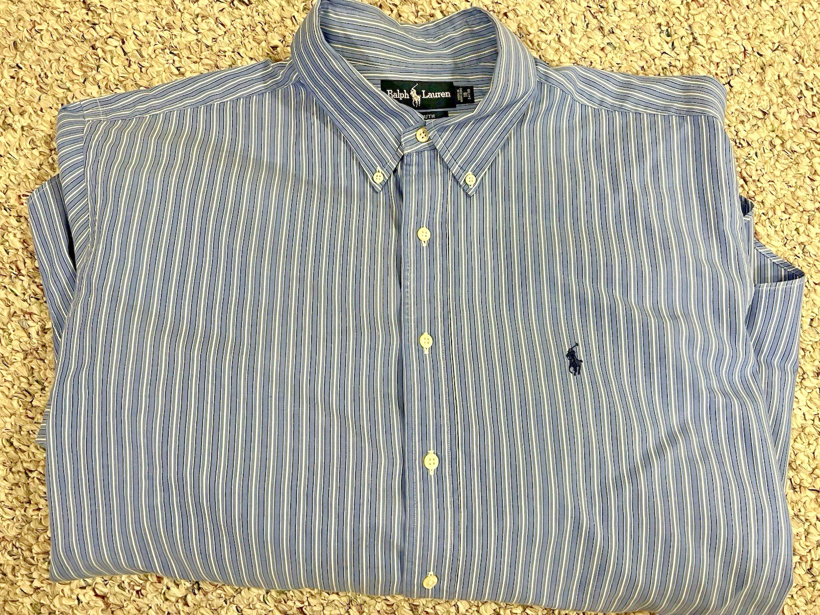 Vintage Polo Ralph Lauren Mens Yarmouth Shirt Blue Stripe Classic Fit 18 34/35