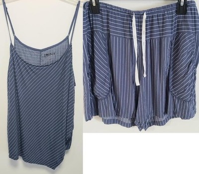DKNY 2 PIECE BLUE PIN STRIPE INTIMATE SLEEPWEAR CAMISOLE & SHORTS XL