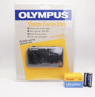 VTG Olympus AF Shoot & Go 35mm Film Camera W/Carrying Case Manual 90s New+Film