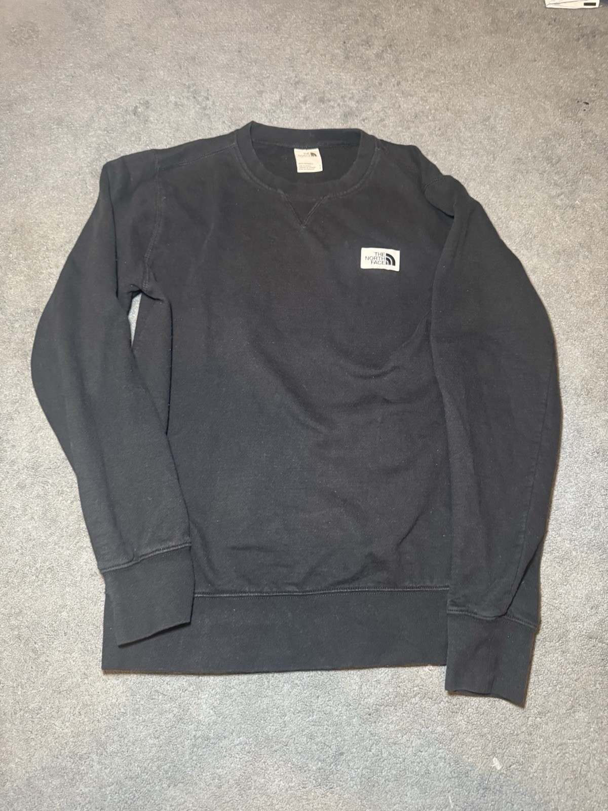 The North Face Mens Small Black Crewneck Sweatshirt Logo Pullover Casual