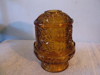 Vintage 1970's Amber Glass Large Fairy Lamp Stars & Bars