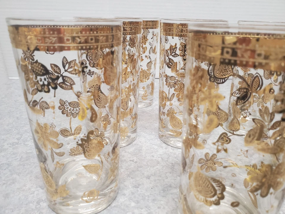 Vasos de bola alta Culver Chantilly MCM de colección oro 22k 5,5" - Juego de 8 Foto 4 de 4