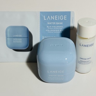 LANEIGE Water Bank Blue Hyaluronic Cream Moisturizer, 0.67oz + Cream Skin Toner