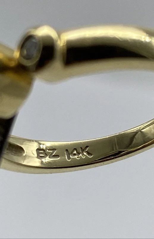 Anillo BZ oro amarillo 14k diamantes y aguamarina talla 6 1/2 4,2 g Foto 4 de 4