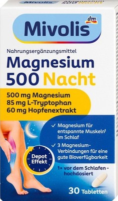 Mivolis Magnesium 500 Nacht 30 Stück hochdosiert Muskeln Regeneration