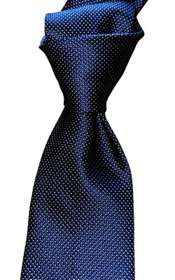 $330 NWOT STEFANO RICCI Luxury Collection Navy white pindots 3.6'' woven silk tie
