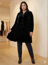 Citron Santa Monica Jacket Tunic Plus Size 1X 2X Black Velvet Tiered Ruffle Art