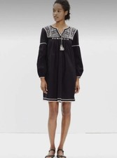 Ulla Johnson Black & Pink Embroidered Mira Tassel 100% Cotton Dress - Size - 10