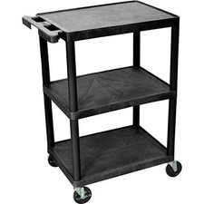 LUXOR | H. WILSON Flush-Shelf Carts - 24"Wx18"D Shelf - 34"H - 3 Shelves - Black