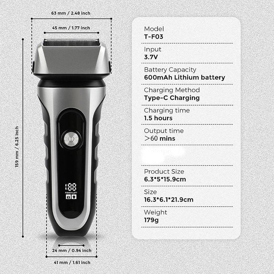 Electric Razor for Men Waterproof Wet and Dry Foil Shaver with LED ...