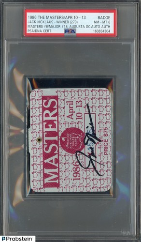 1986 The Masters Badge Jack Nicklaus Winner PSA 8 PSA/DNA AUTO