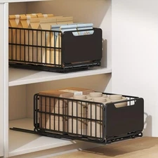 Pull Out Cabinet Organizer Fixed with Adhesive 16.73"D x 9.84"W x 7.09"H Black