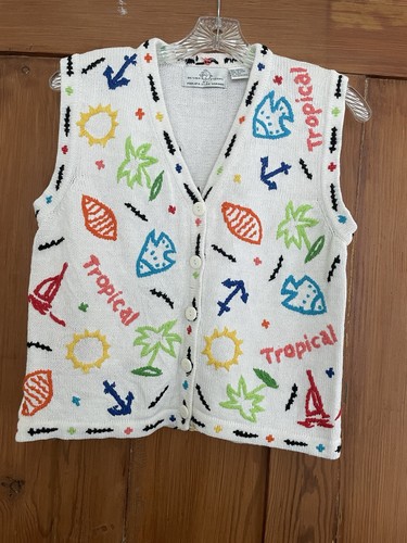 Vintage Design Options Philip Jane Gordon White Embroidered Sweater Vest S - Picture 5 of 6