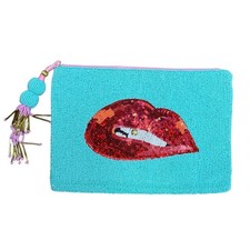 Pochette Ashley Longshore con perline vodka labbra turchese paillettes dichiarazione