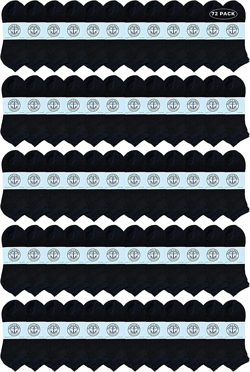 72 Pack of Men's No Show Ankle Socks, Premium Quality Cotton. Size 10-13 Black