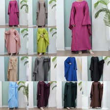 Modest Abaya Maxi Dress Batwing Sleeve Kaftan Satin Long Robes Turkey Ramadan