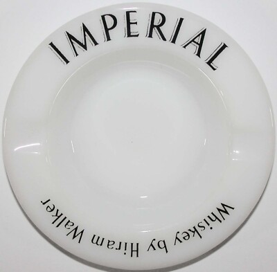 Vintage glass ashtray IMPERIAL Whiskey by Hiram Walker milk glass n-mint+ cond