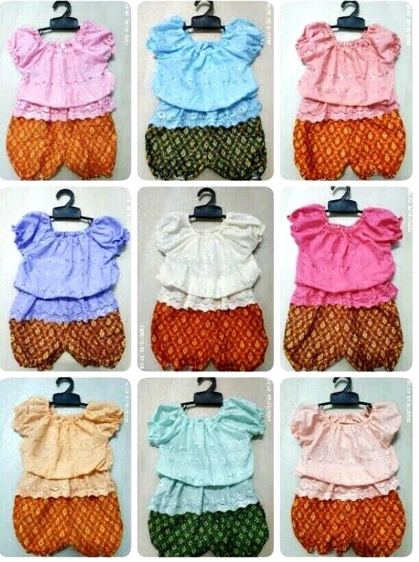 Set of Asian clothing for Baby Toddler,khmer Thai-lao Thai Tradition Cotton