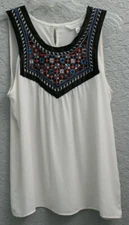 Charming Charlie Women Ivory and Black Embroidered Neckline Sleeveless Sz S 