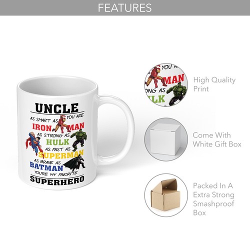 UNCLE SUPER HERO MUG CUP 11OZ BIRTHDAY CHRISTMAS FATHER DAY HIS GIFT HIM - Picture 4 of 7