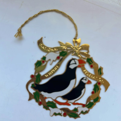 National Wildlife Federation 24k gold painted puffins Christmas tree ornament