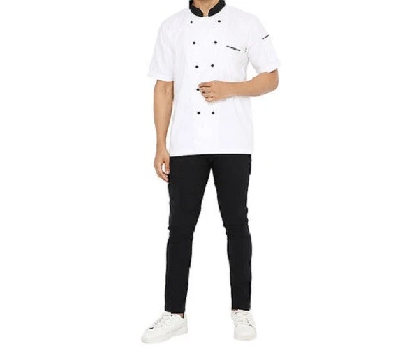 1pc Chef Coat Jacket Kitchen Short Sleeve Cooking Restaurant Work Uniform - Image 3 of 4
